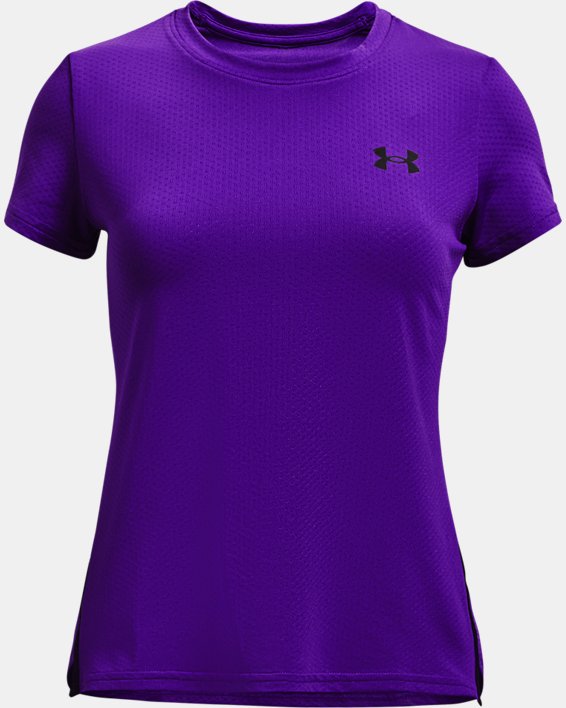 Girls' HeatGear® Armour Short Sleeve, Purple, pdpMainDesktop image number 0
